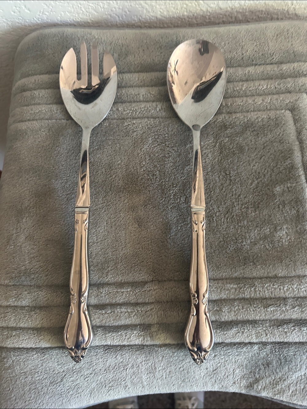 Imperial Brand  - Stainless Silver Salad Serving Spoon and Fork Set -